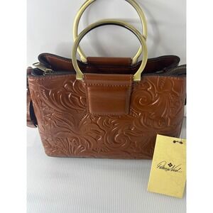 Patricia Nash Empoli Florence Tooled Leather Satchel Brown Floral NWT crossbody